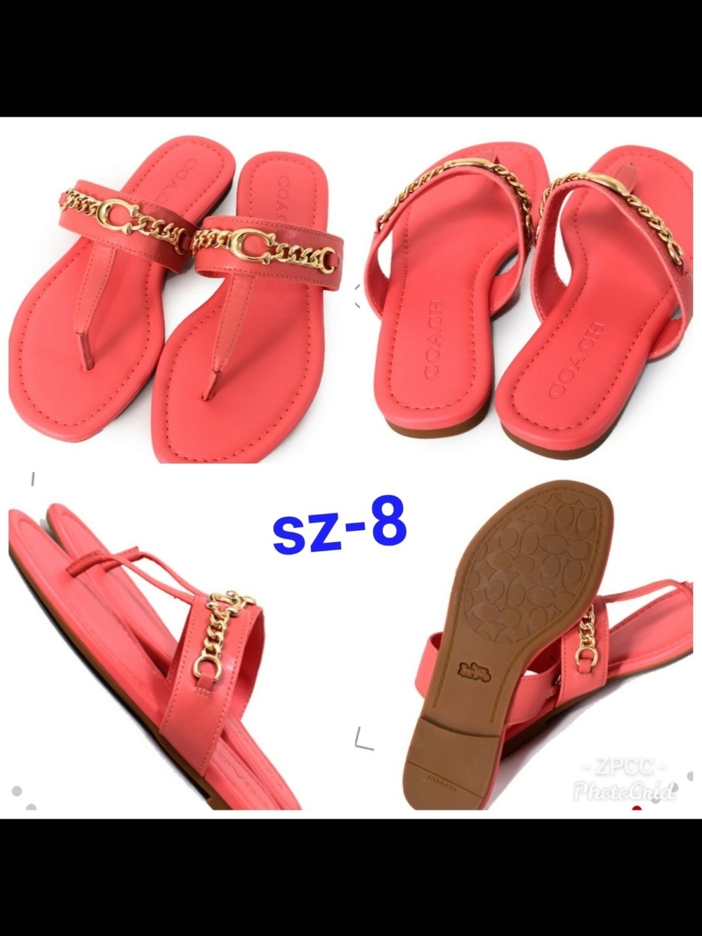 Coach Coral Gold-Chain Thong Sandals Sz-8